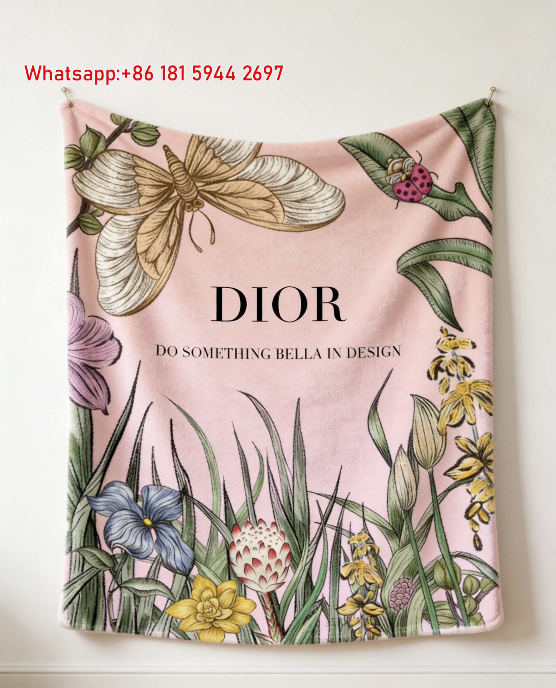 Dior Floral Butterfly Flannel Blanket Throw Sofa Decor D114